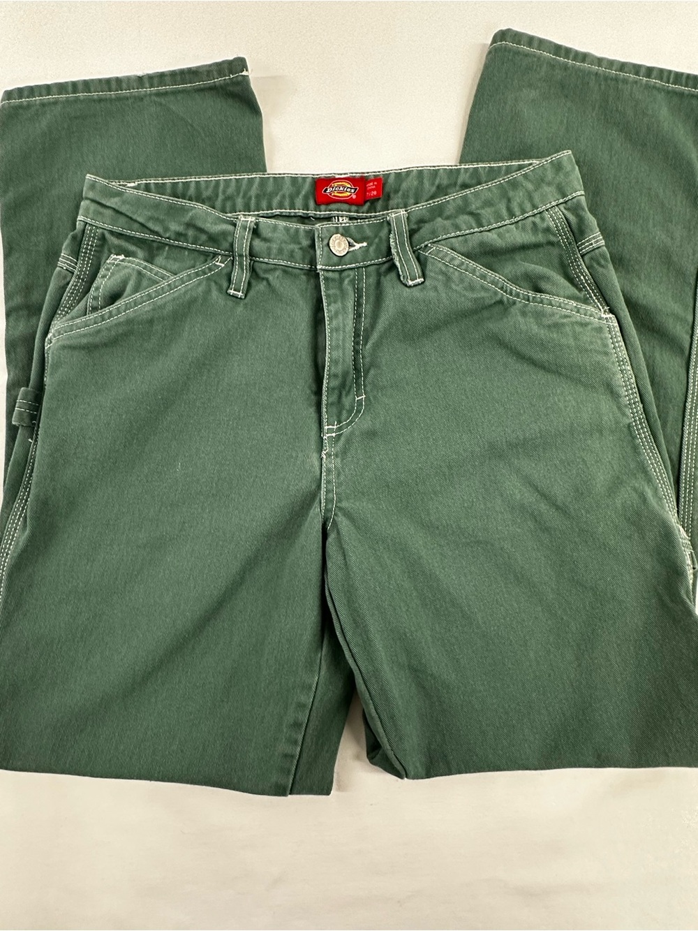 💚🔥🔨Dickies Girl CP20 Sage Green Contrast Stitch Carpenter Pants Size 7/28 - Picture 2 of 7